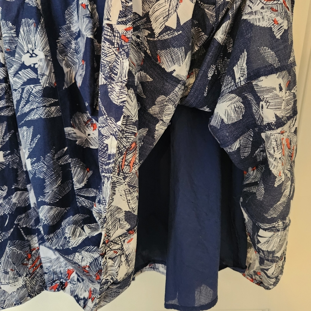Lavand Navy Blue Dress White Orange Print Sleeveless Cutout Back Mini Medium - Picture 8 of 16